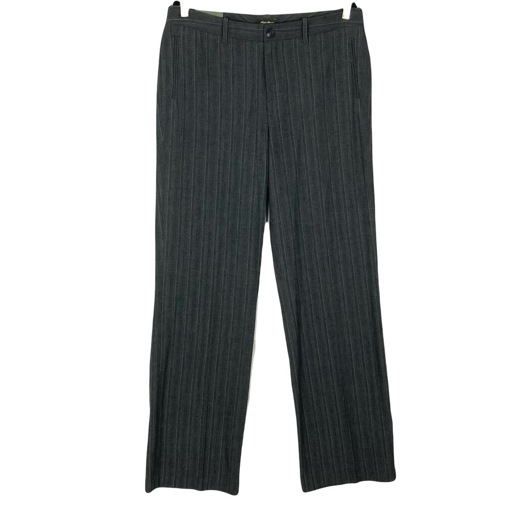 NWT EDDIE BAUER Pants Women 12 Grey Stripe Wide-Leg Vashon-Fit Tall 4-Pocket Zip